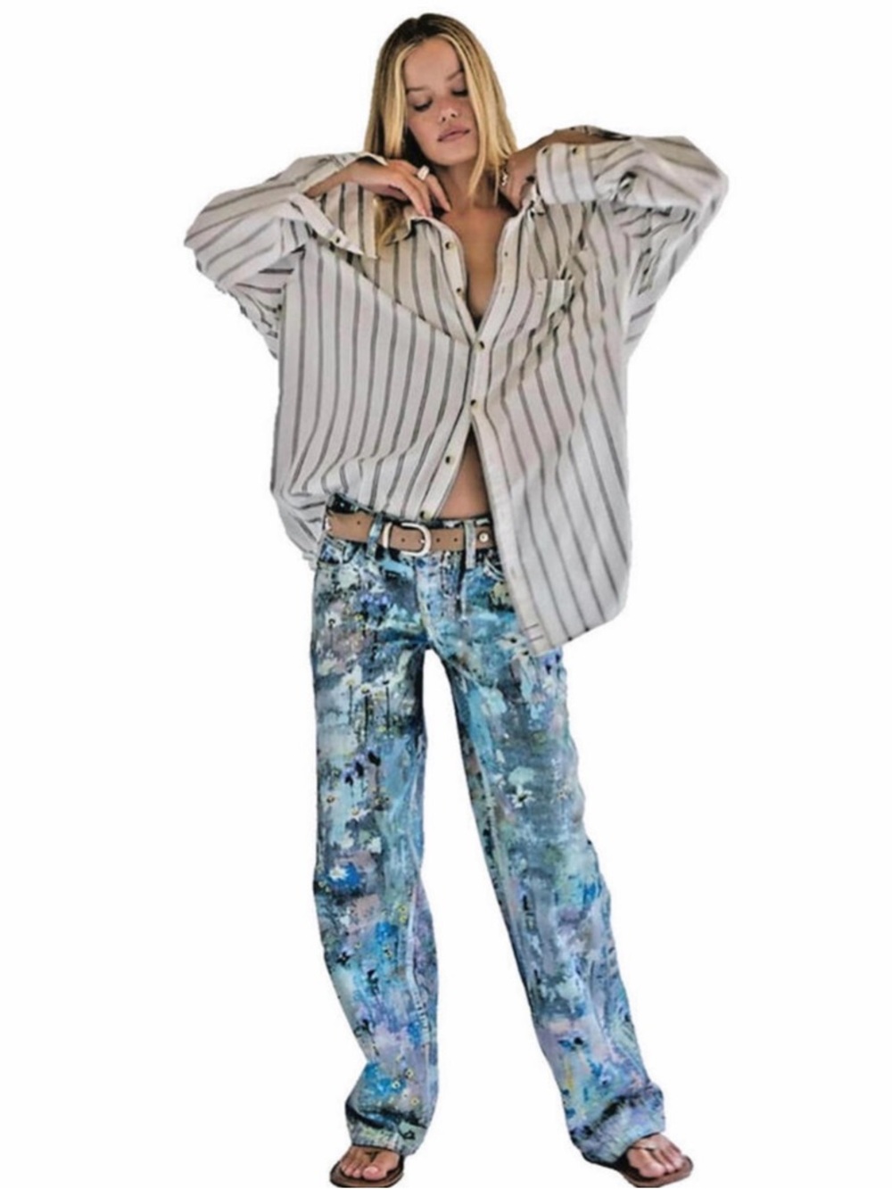Free People Tennessee Low Rise Illusion Jeans Size 25 🔥 Hand Painted